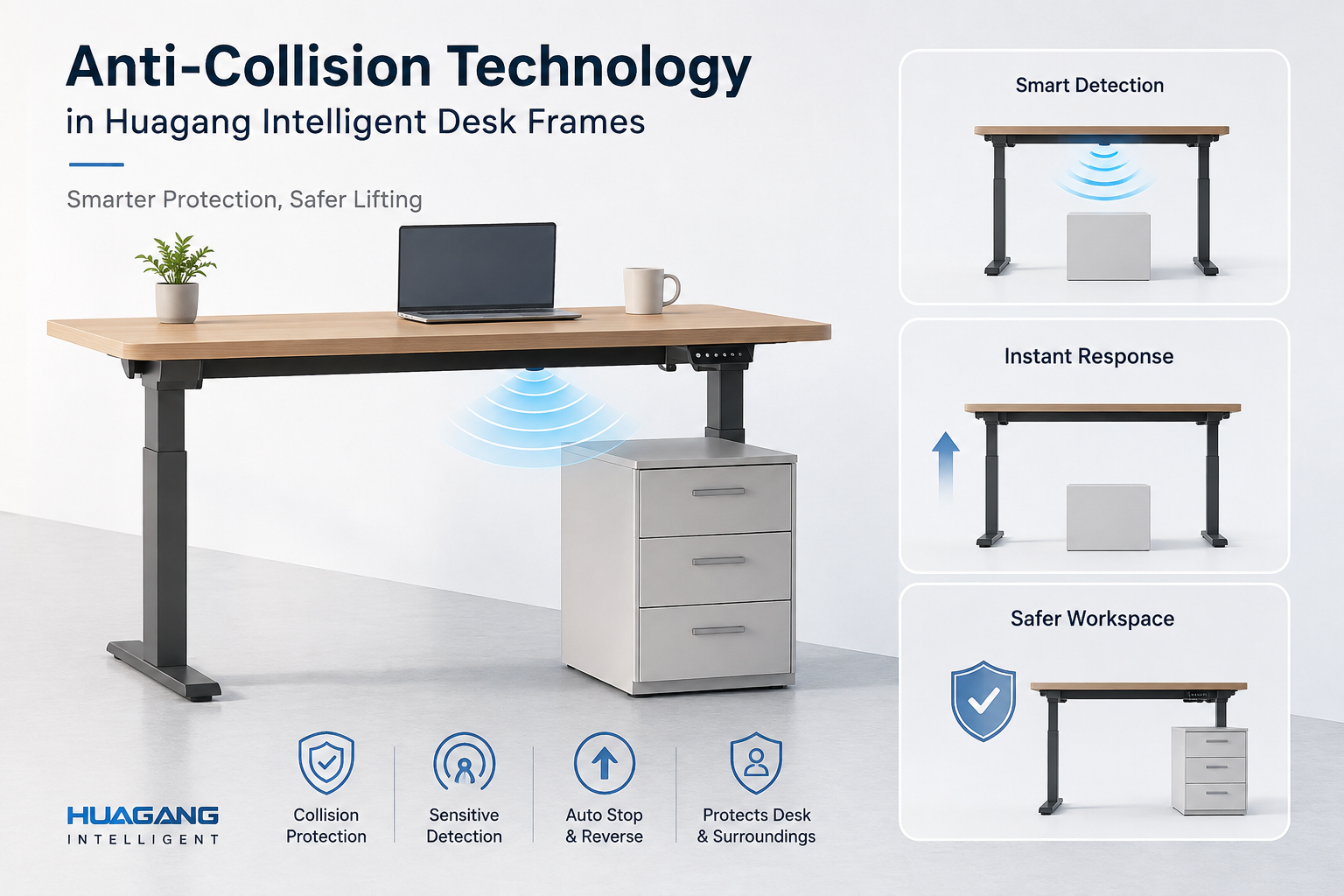 Huagang Intelligent Desk Frames တွင် Collision ဆန့်ကျင်နည်းပညာ